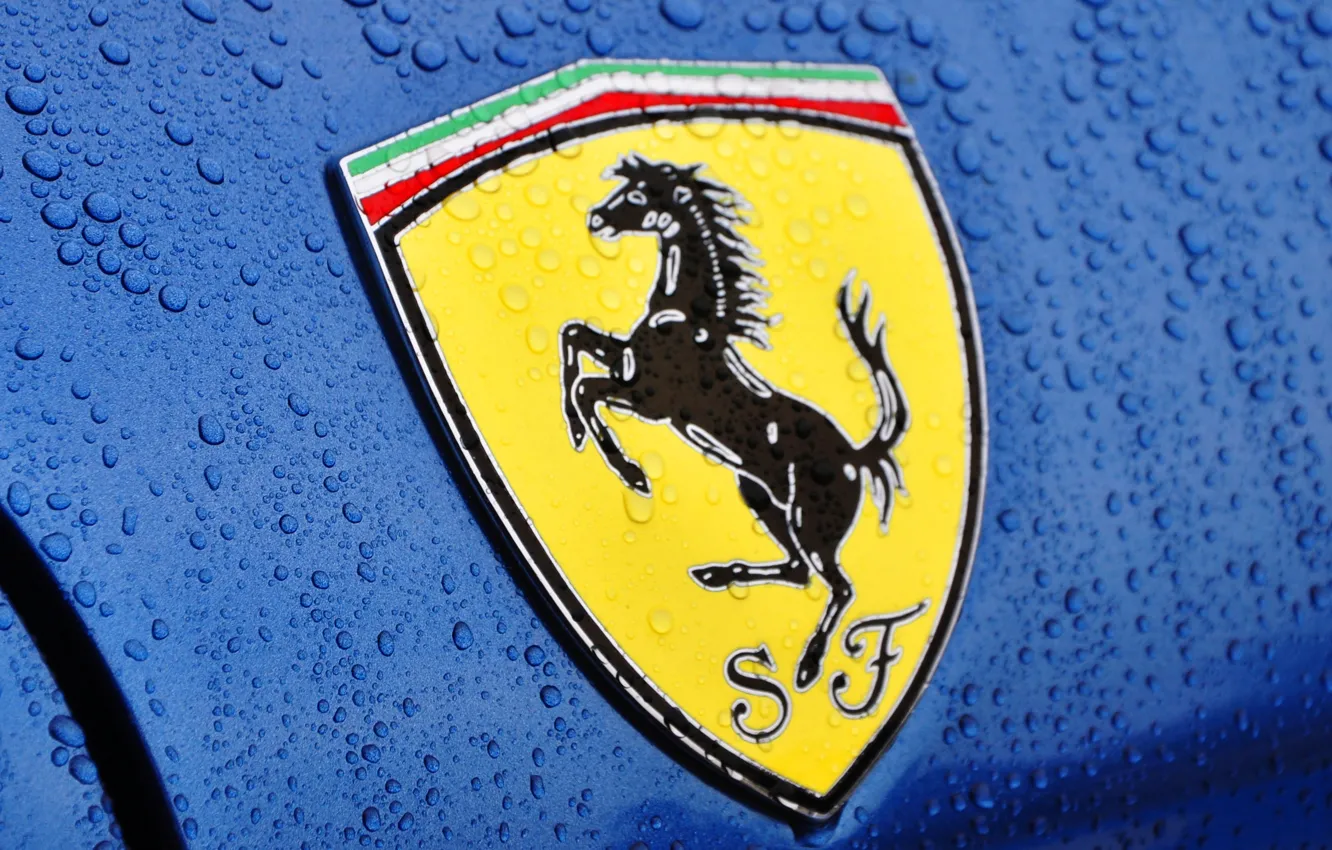 Photo wallpaper drops, blue, blur, logo, logo, ferrari, Ferrari
