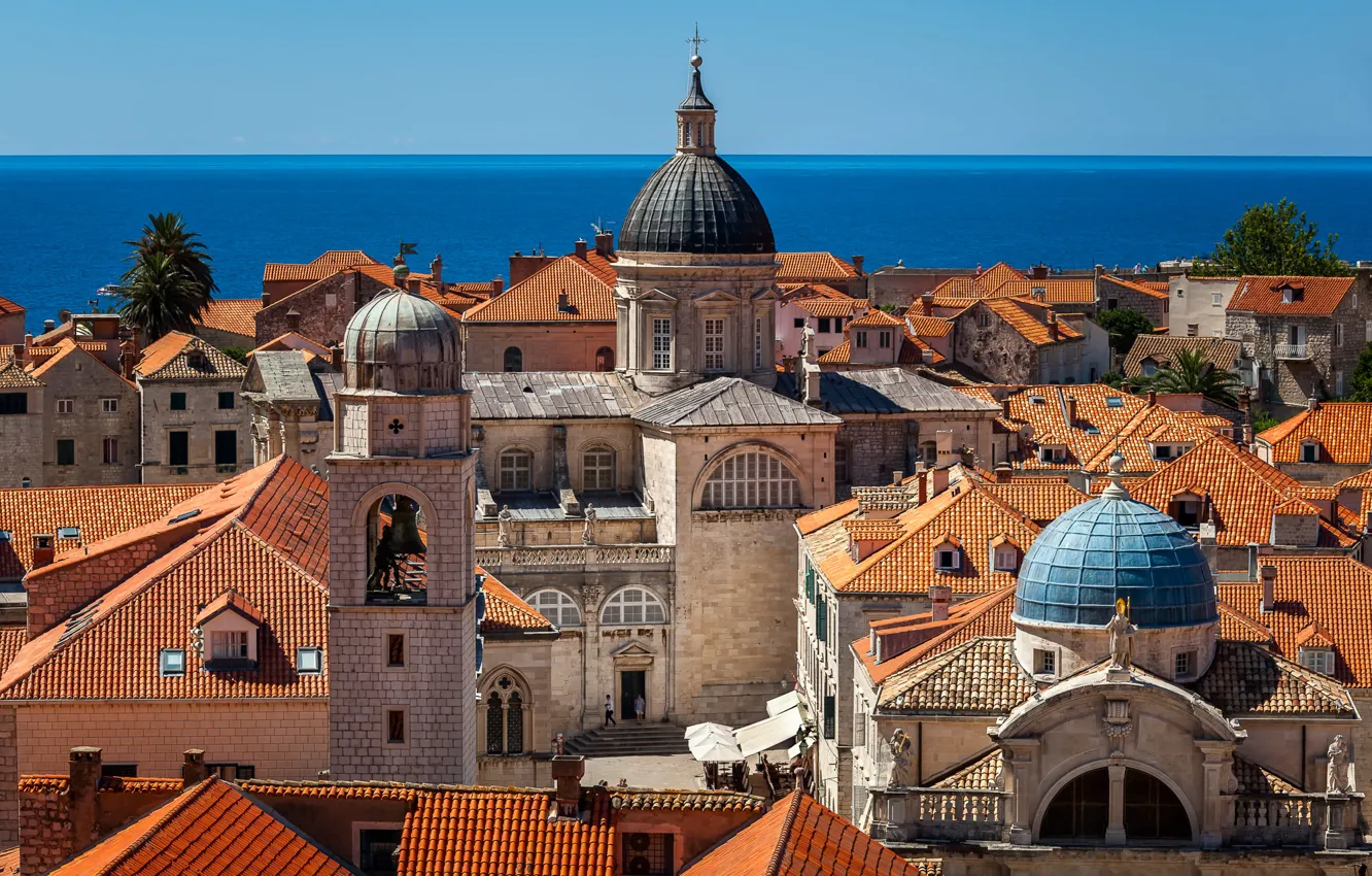 Photo wallpaper sea, building, roof, Church, Cathedral, Croatia, Croatia, Dubrovnik