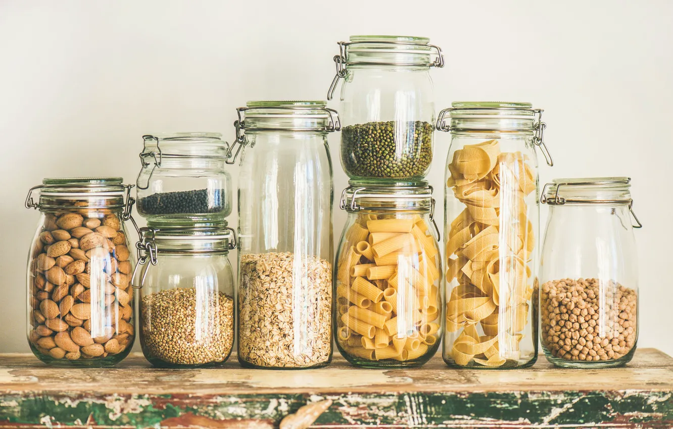 Photo wallpaper Bank, nuts, Krupa, pasta