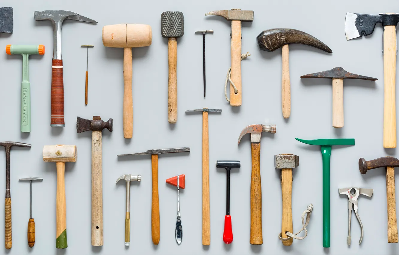Photo wallpaper hammer, tool, set, stand