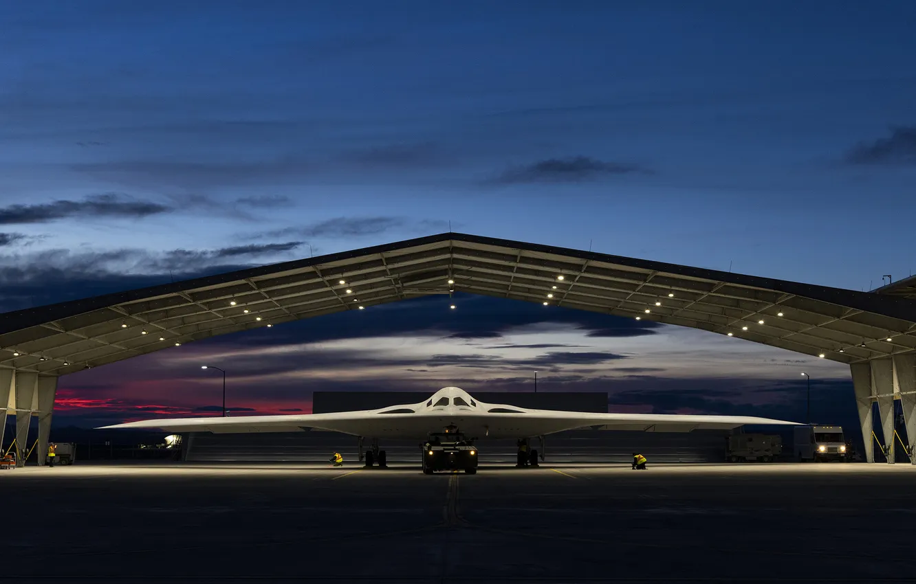 Photo wallpaper hangar, UNITED STATES AIR FORCE, strategic bomber, a promising American, Northrop Grumman B-21 Raider