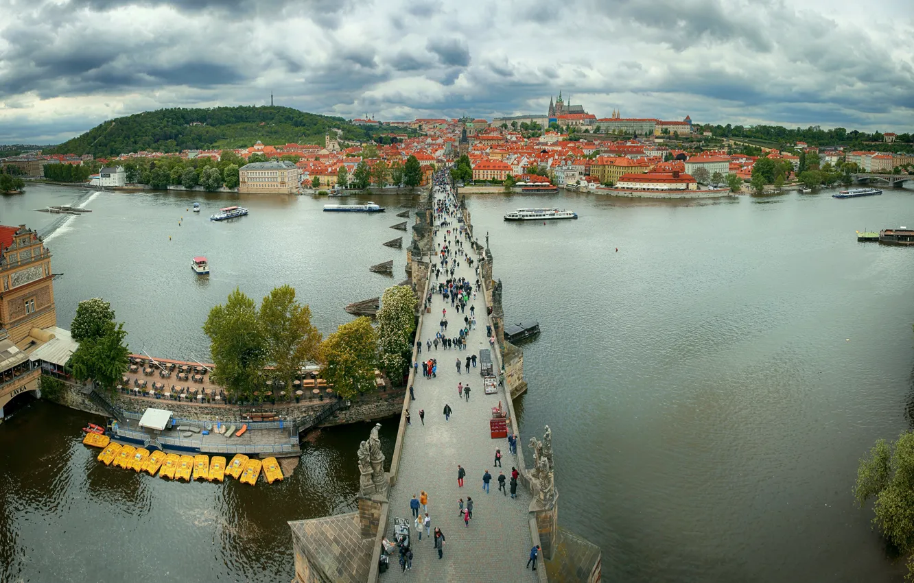 Photo wallpaper river, Prague, Czech Republic, Vltava, Charles bridge