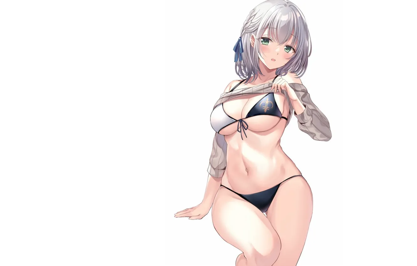 Photo wallpaper girl, sexy, boobs, anime, pretty, breasts, bikini, shirt