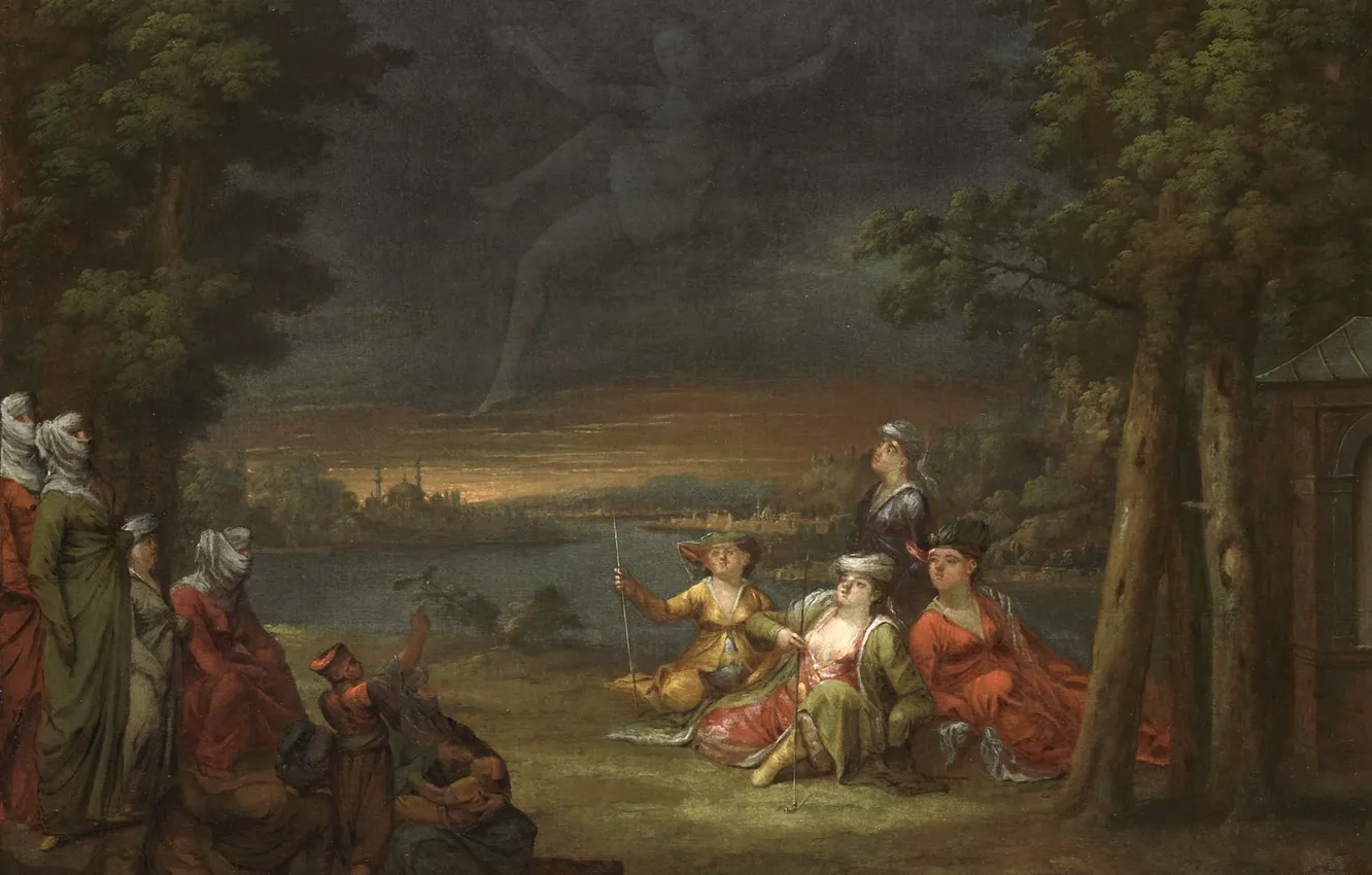 Photo wallpaper oil, picture, canvas, 1737, Jean Baptiste Van Moore, Jean Baptiste Vanmour, Turkish women in the …