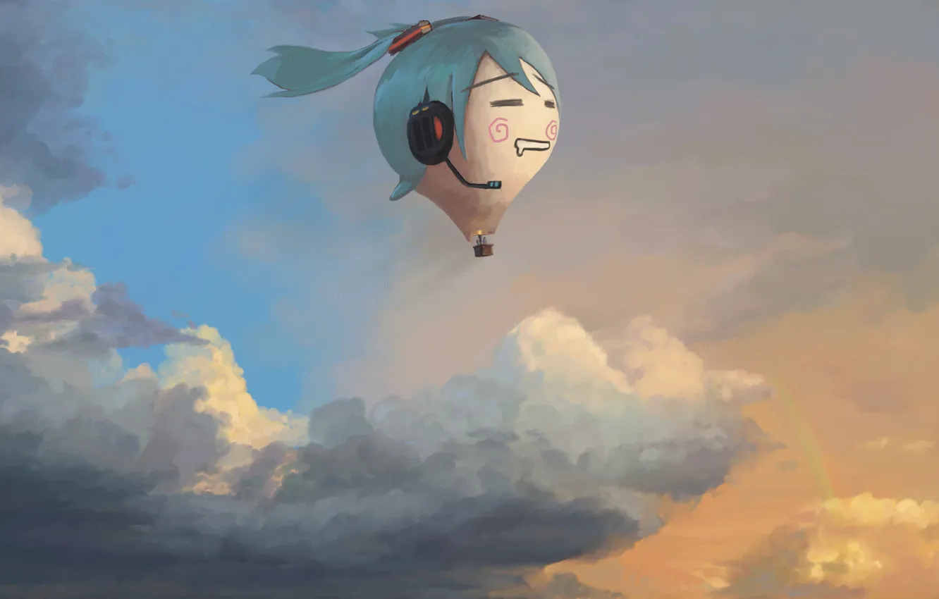 Photo wallpaper clouds, vocaloid, hatsune miku, sky, Vocaloid, anime, art, balloon