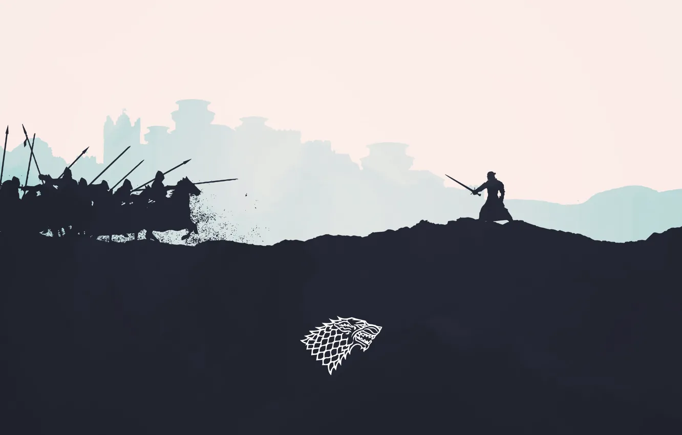 Photo wallpaper war, attack, minimalism, sword, warrior, silhouette, art, spear