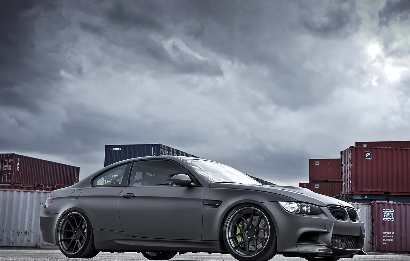 Photo wallpaper the sky, clouds, black, tuning, BMW, coupe, BMW, Matt