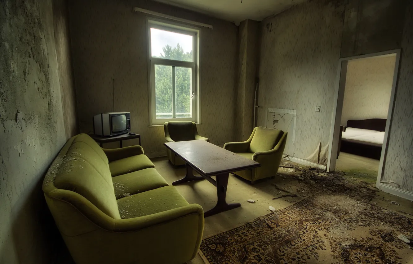 Photo wallpaper room, TV, window