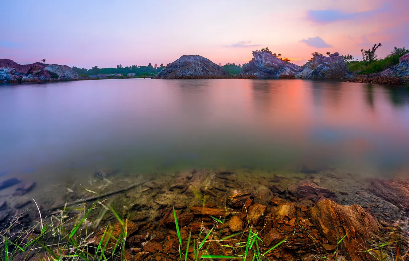 Wallpaper the sky, clouds, lake, stones for mobile and desktop, section ...