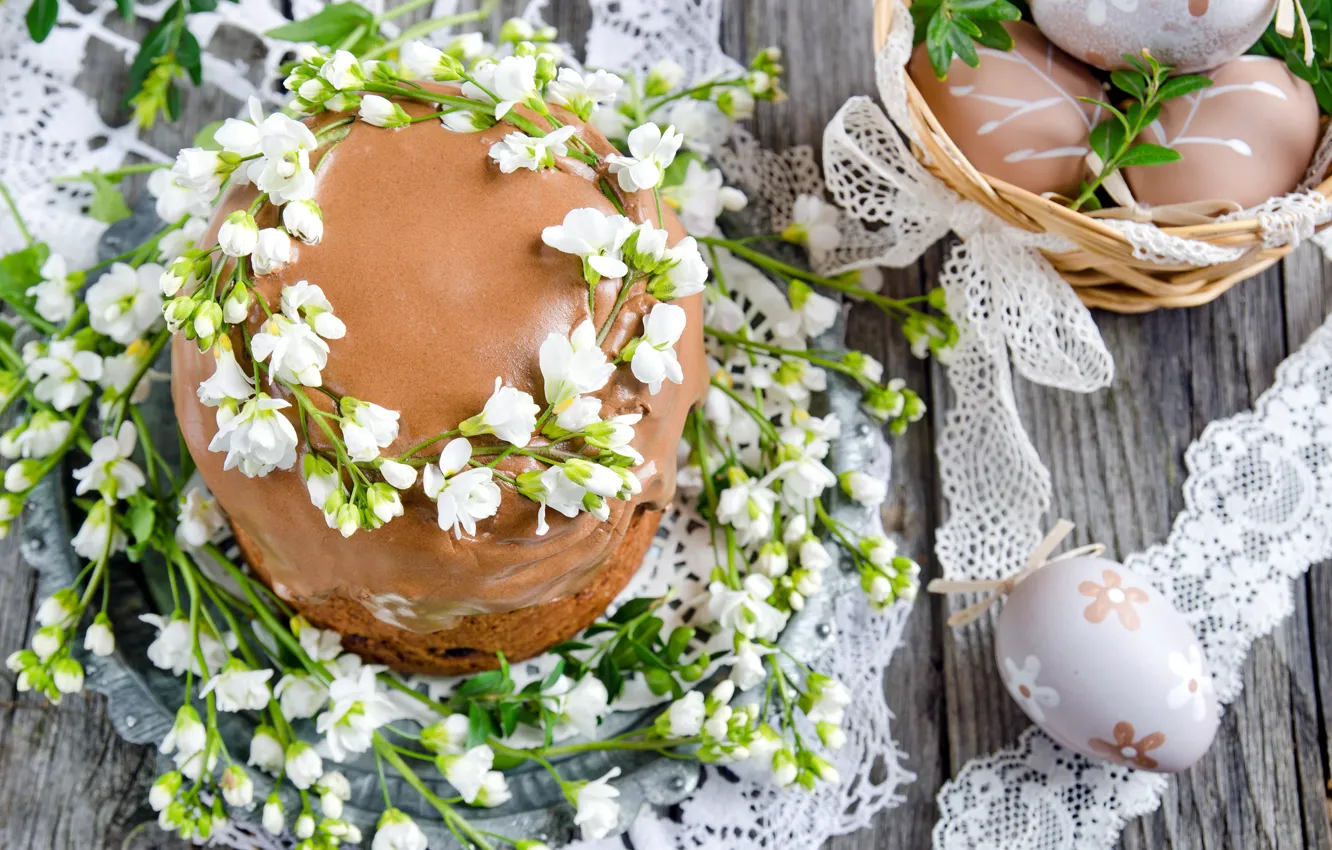 Photo wallpaper flowers, spring, Easter, cake, cake, flowers, glaze, spring