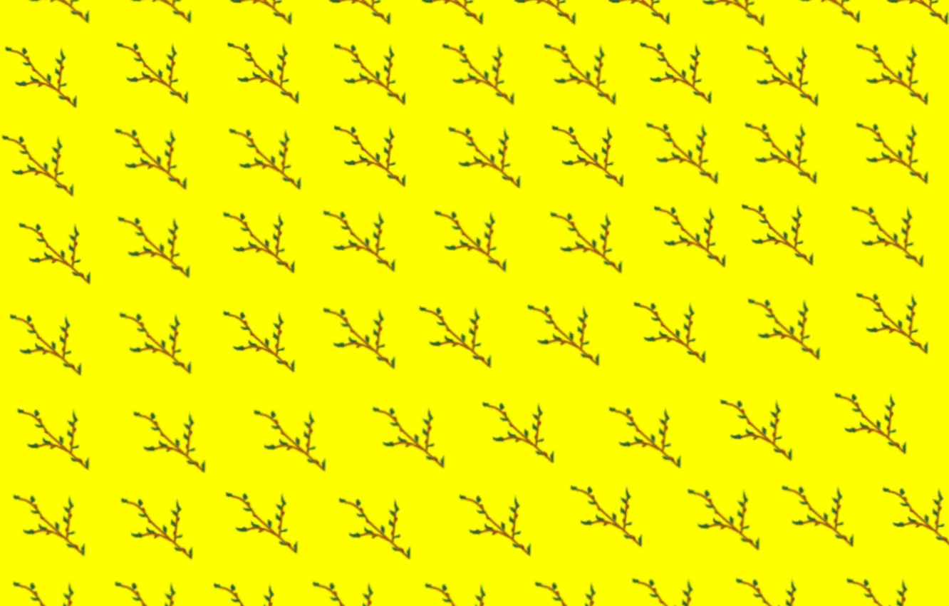 Photo wallpaper branches, graphics, texture, leaves, yellow background, green shoots