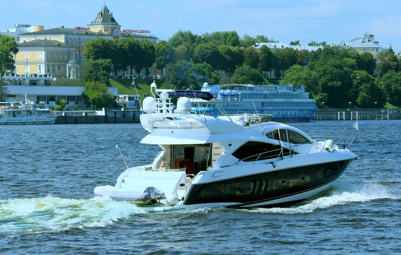 Photo wallpaper landscape, river, yacht