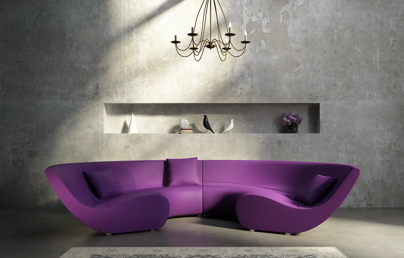 Photo wallpaper flowers, sofa, wall, carpet, interior, pillow, chandelier
