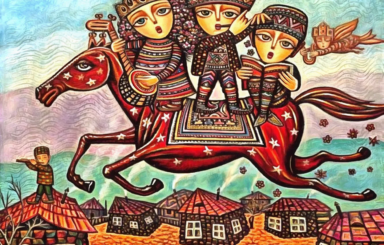 Photo wallpaper stars, children, horse, home, Homeland, Sevada Grigoryan