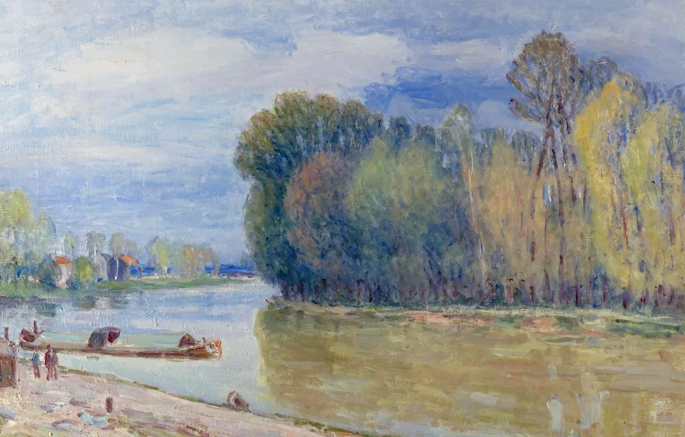 Photo wallpaper landscape, picture, Alfred Sisley, Alfred Sisley, Channel Luena Is In The Spring. Morning
