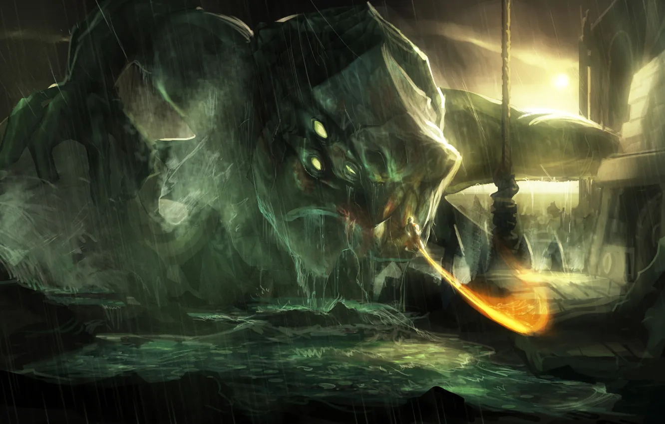 Photo wallpaper sea, monster, hero, battle, God of War