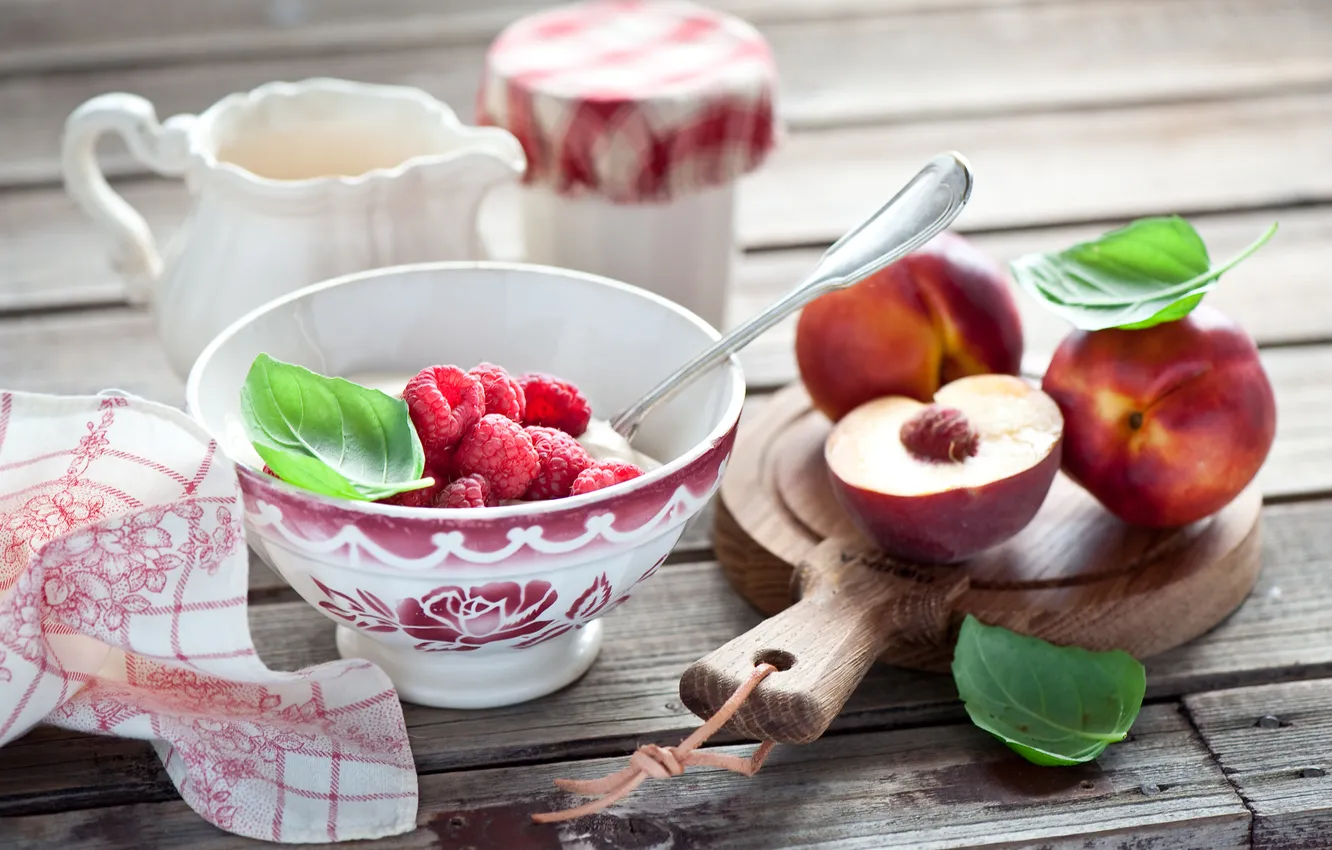 Photo wallpaper berries, raspberry, Breakfast, nectarine, cheese