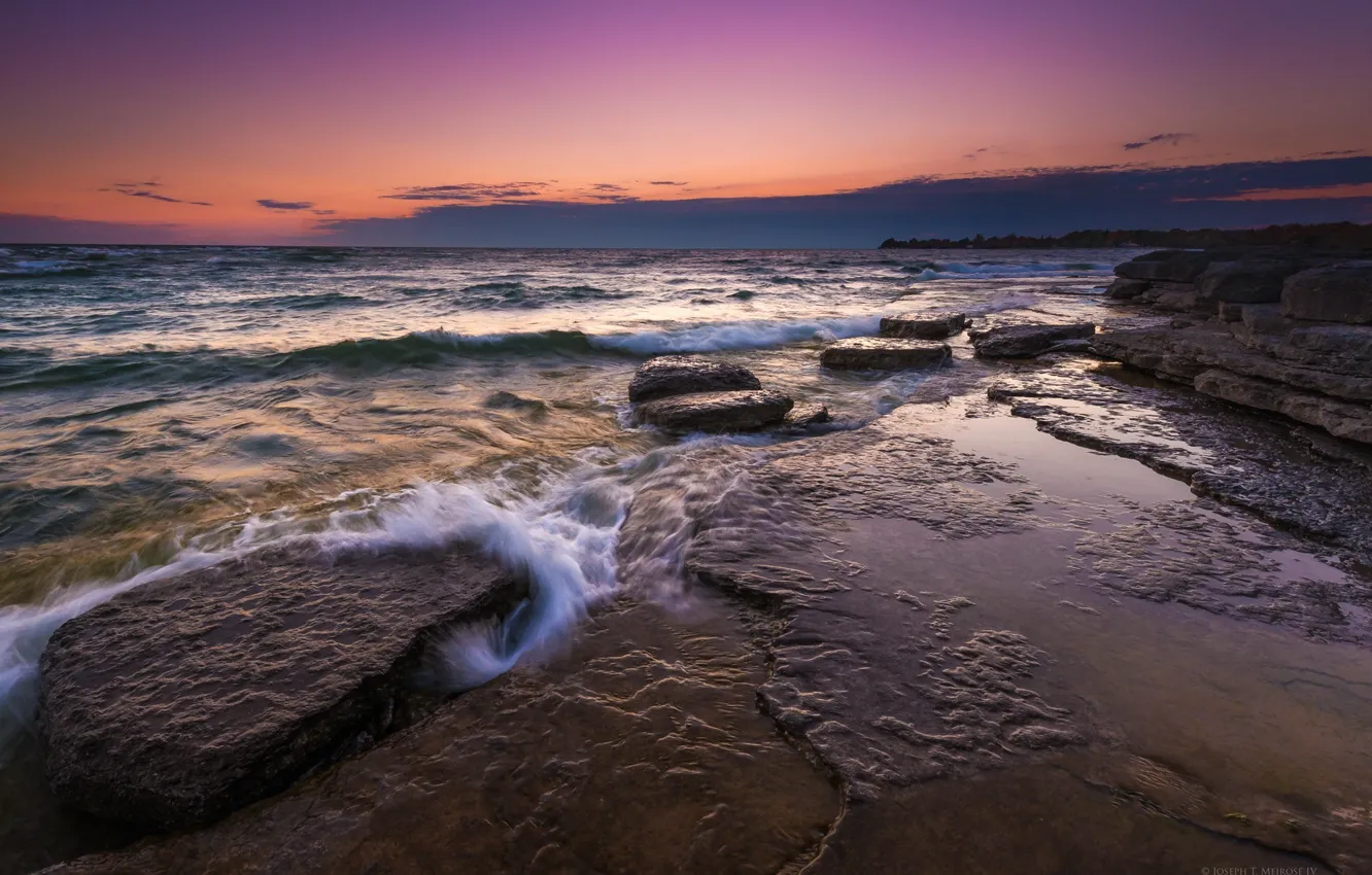 Photo wallpaper sea, beach, dawn, shore
