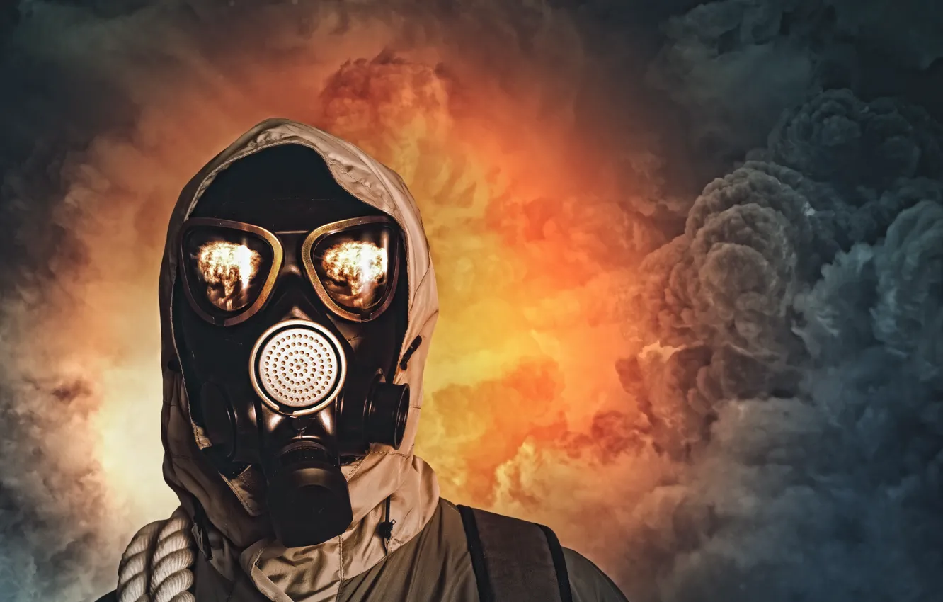 Photo wallpaper survivor, gas mask, pollution
