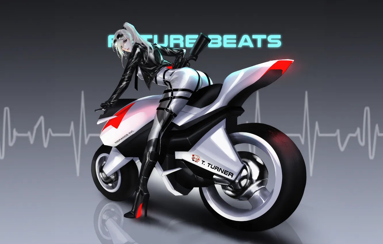 Photo wallpaper girl, art, motorcycle