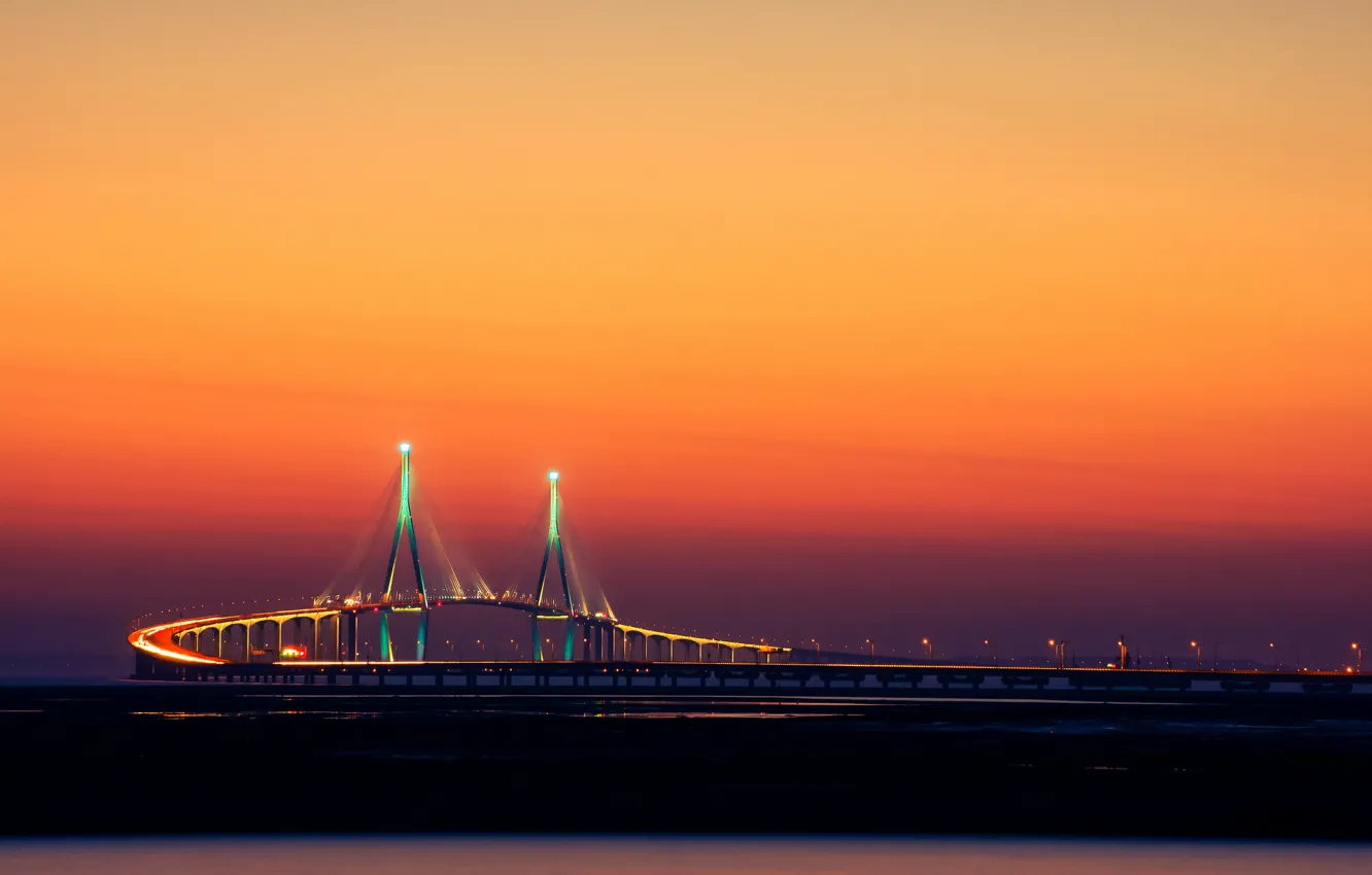 Photo wallpaper bridge, the city, lights, Korea, Incheon, by Yoonki Jeong