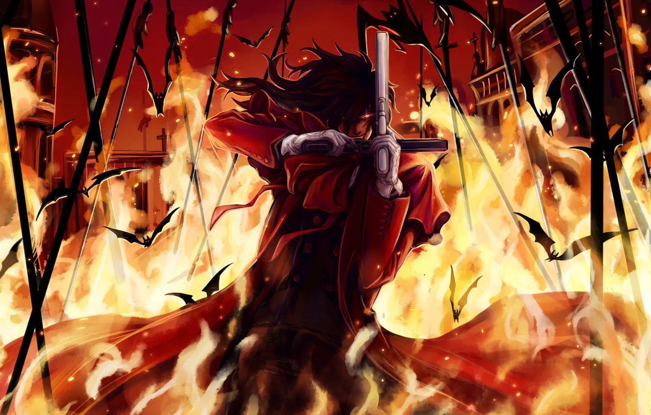 Photo wallpaper lights, gun, fire, vampire, Hellsing, number