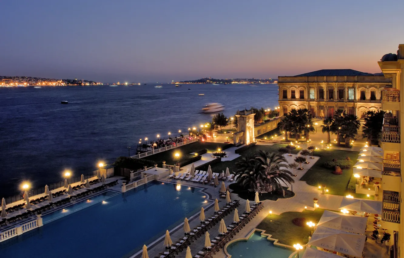 Photo wallpaper sea, night, pool, Istanbul, Turkey, Istanbul, The Bosphorus, Kempinski hotel