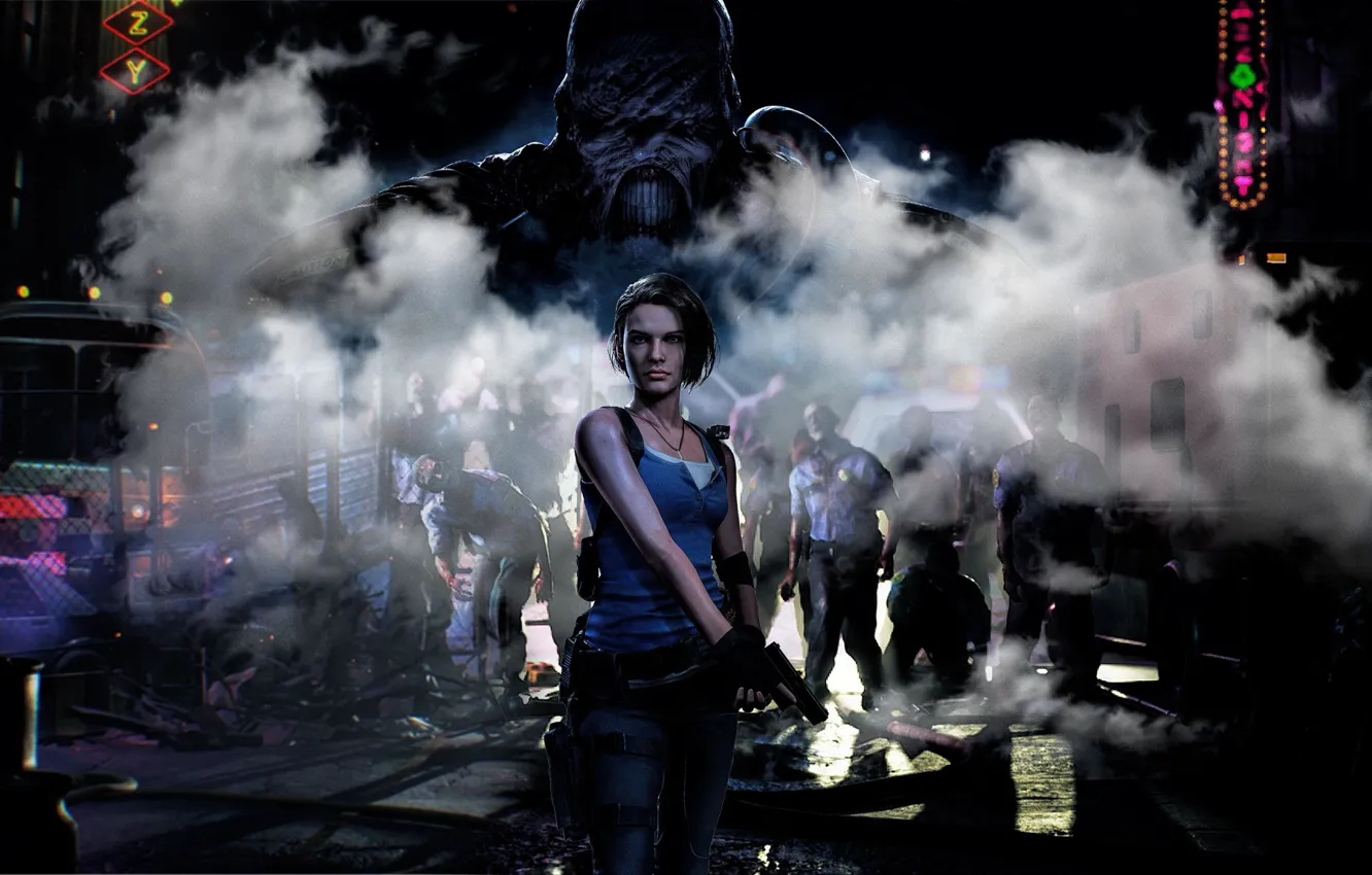 Photo wallpaper The game, Gun, Street, Bus, Weapons, Zombie, Zombies, Game