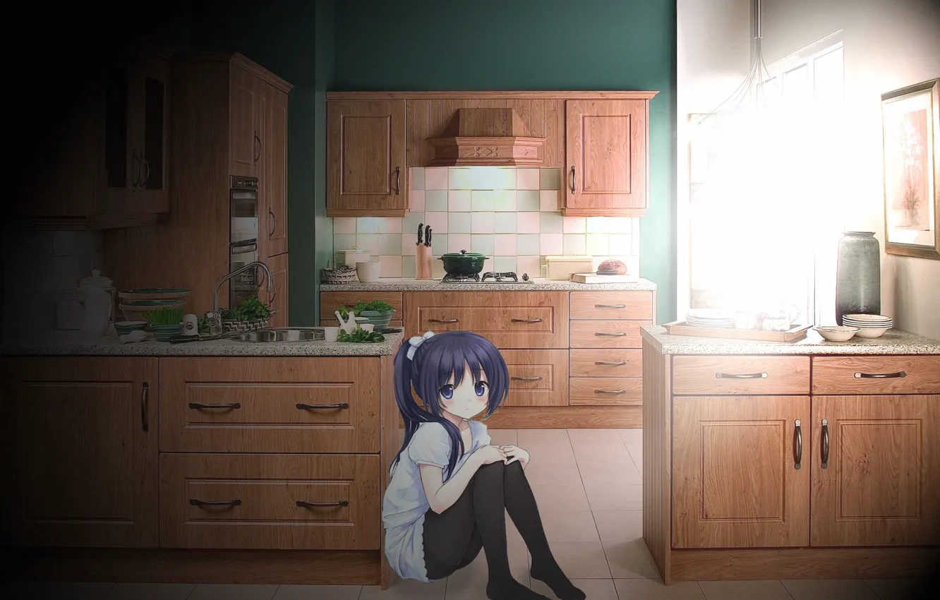Photo wallpaper girl, morning, kitchen, the rays of the sun, anime, Chan, anime tenochca, morning in the …