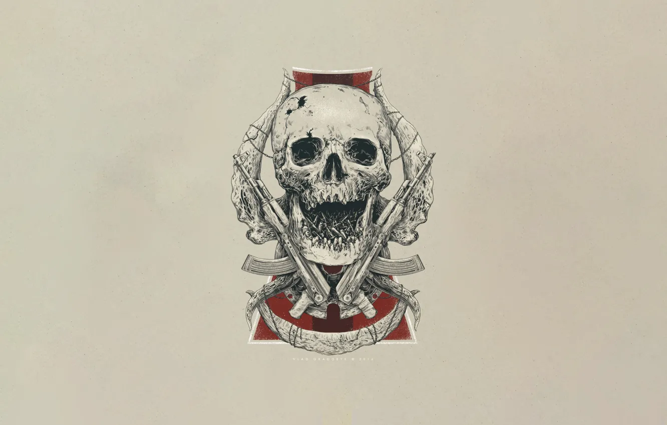 Photo wallpaper style, skull, minimalism, art, machine, bones, sake, gun