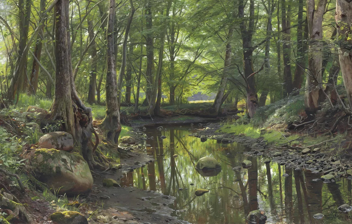 Photo wallpaper Danish painter, 1925, Forest stream, Peter Merk Of Menstad, Peder Mørk Mønsted, Danish realist painter, …