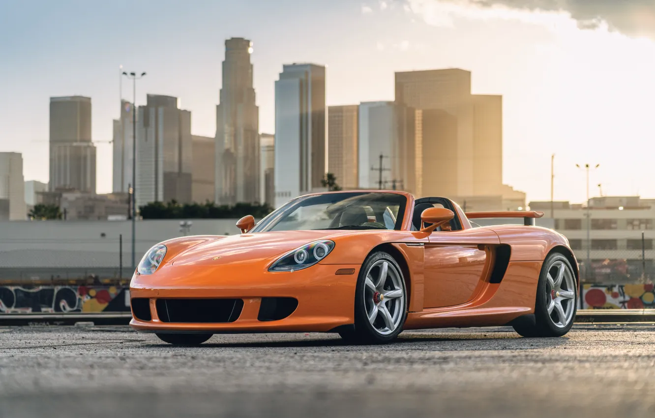 Photo wallpaper The city, Porsche, Orange, Porsche, Orange, Porsche, Carrera GT, Supercar