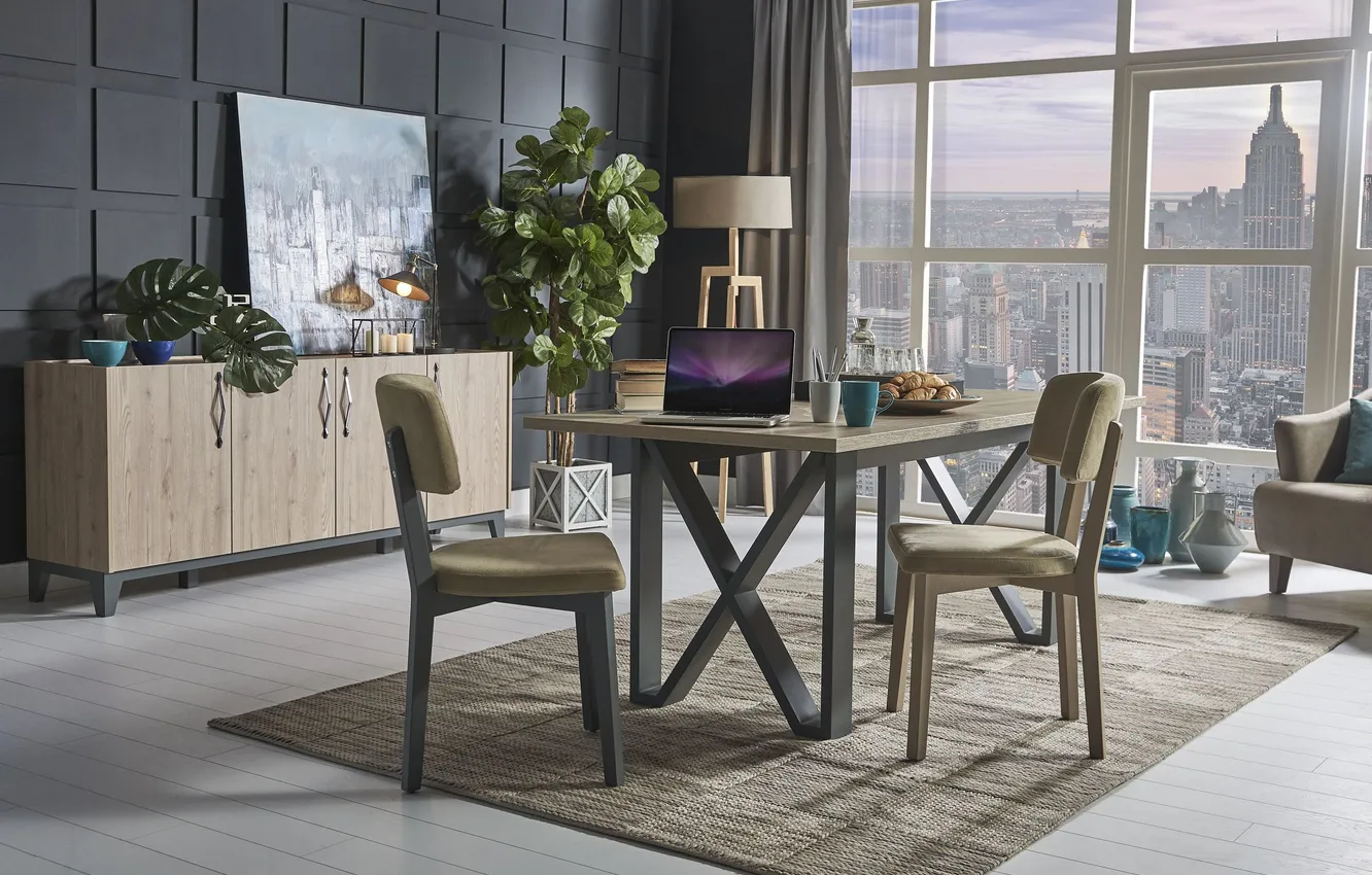Photo wallpaper style, picture, interior, megapolis, dining room, living room, design, plant