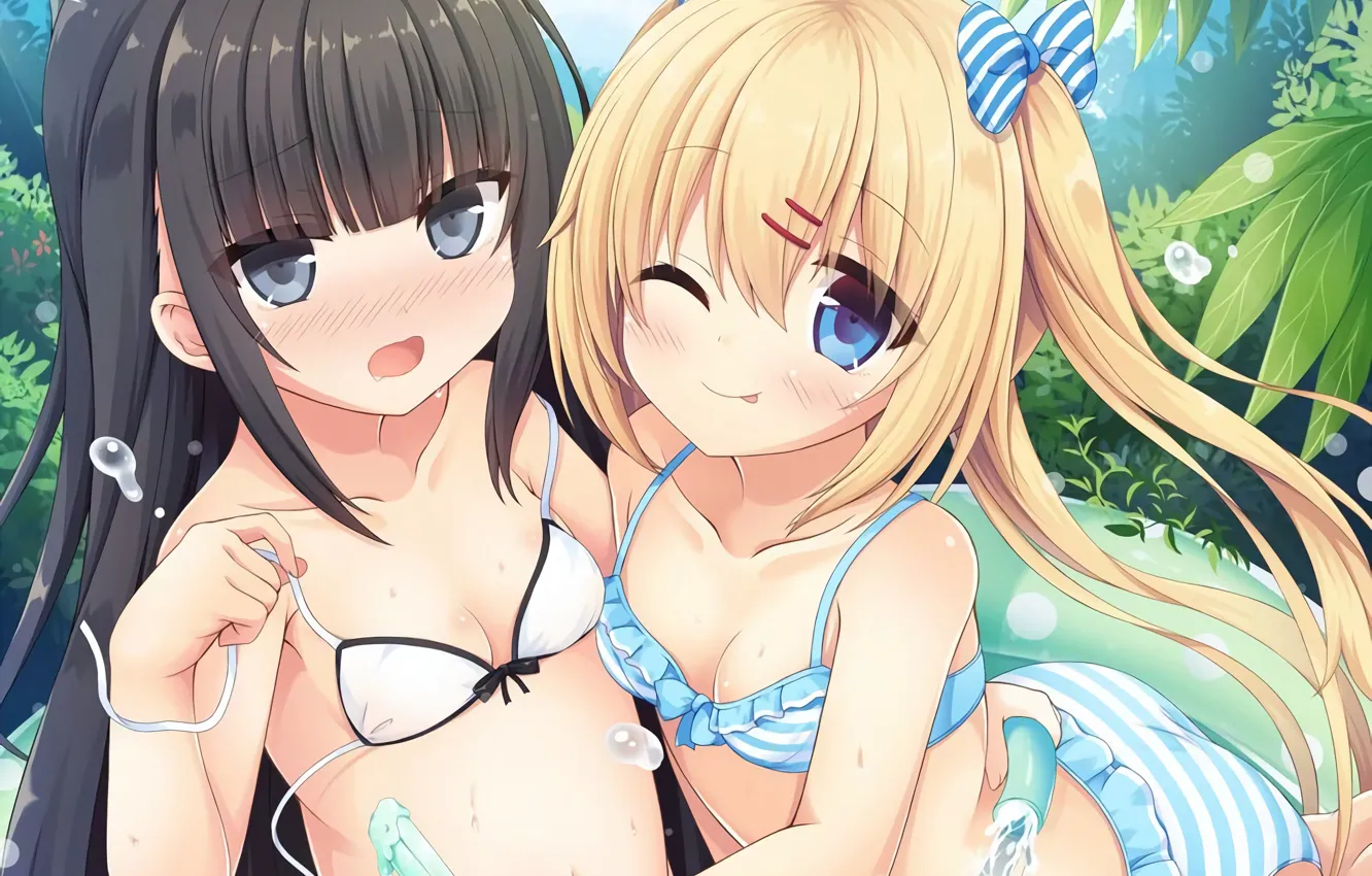 Photo wallpaper girl, sexy, cleavage, long hair, nature, boobs, anime, blue eyes