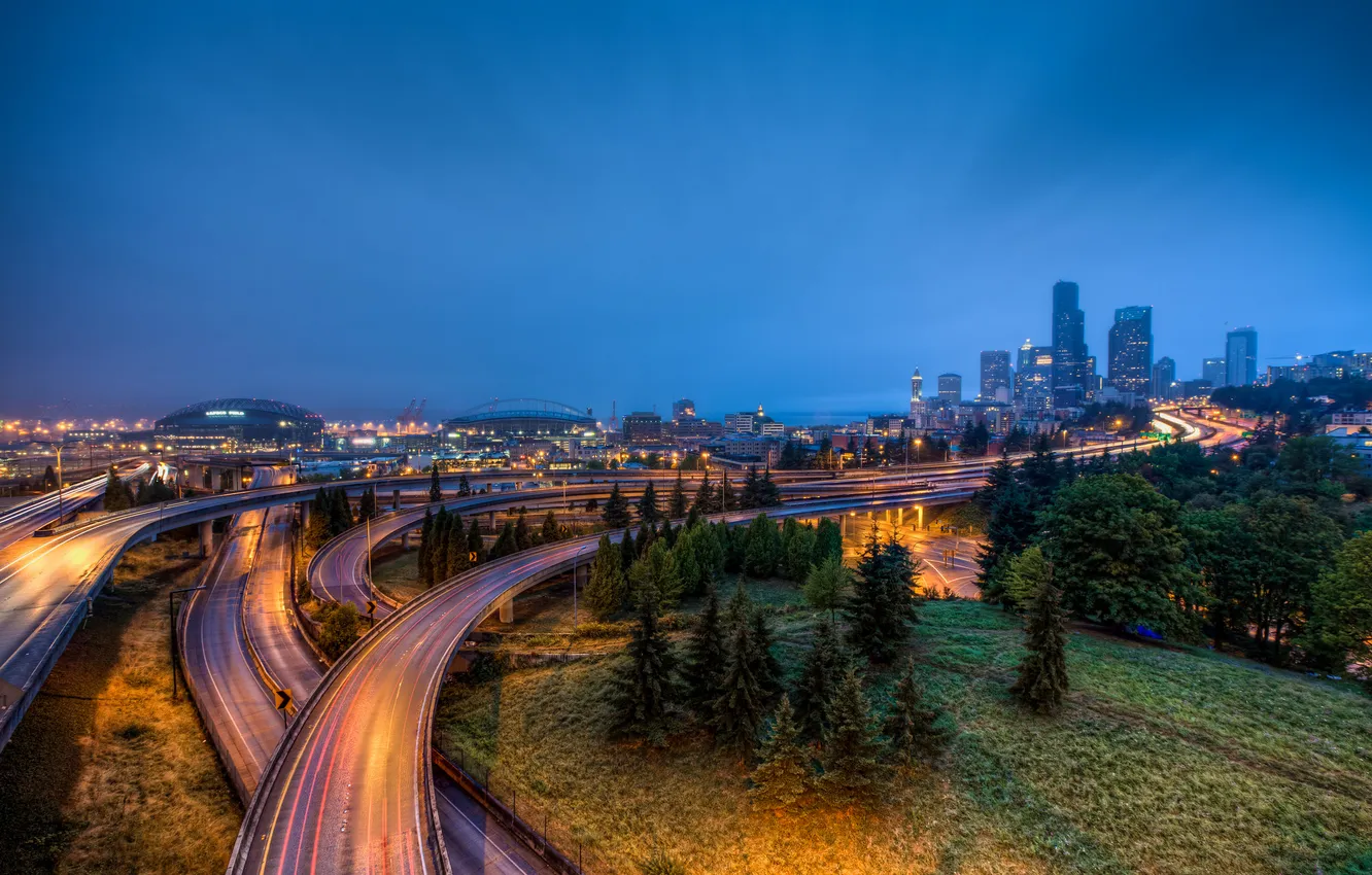 Photo wallpaper city, lights, USA, morning, Seattle