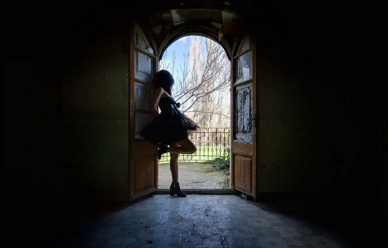 Photo wallpaper girl, room, the door