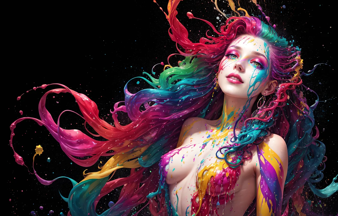 Photo wallpaper girl, paint, fantasy, bright