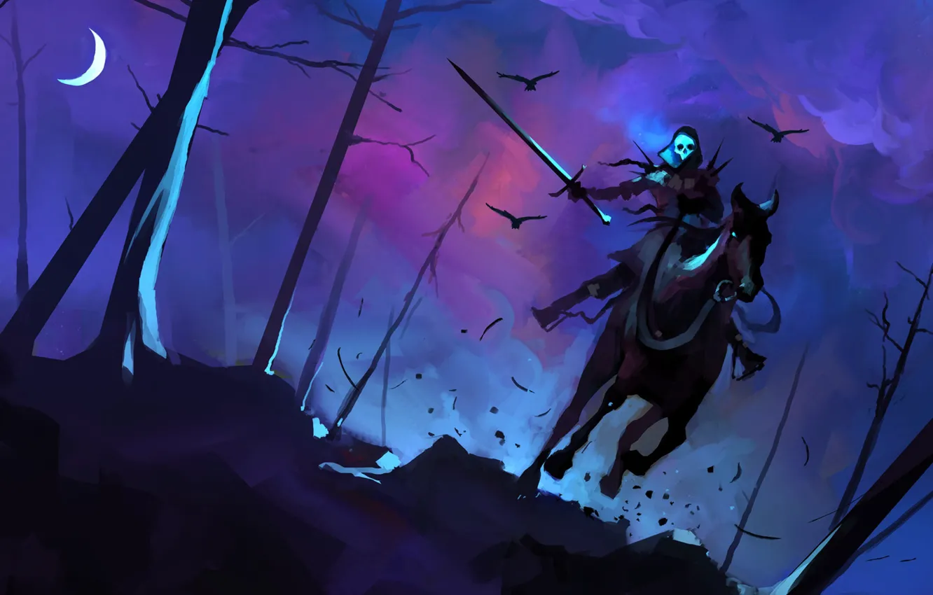Photo wallpaper death, horse, figure, warrior, art, sword, Concept Art, Characters