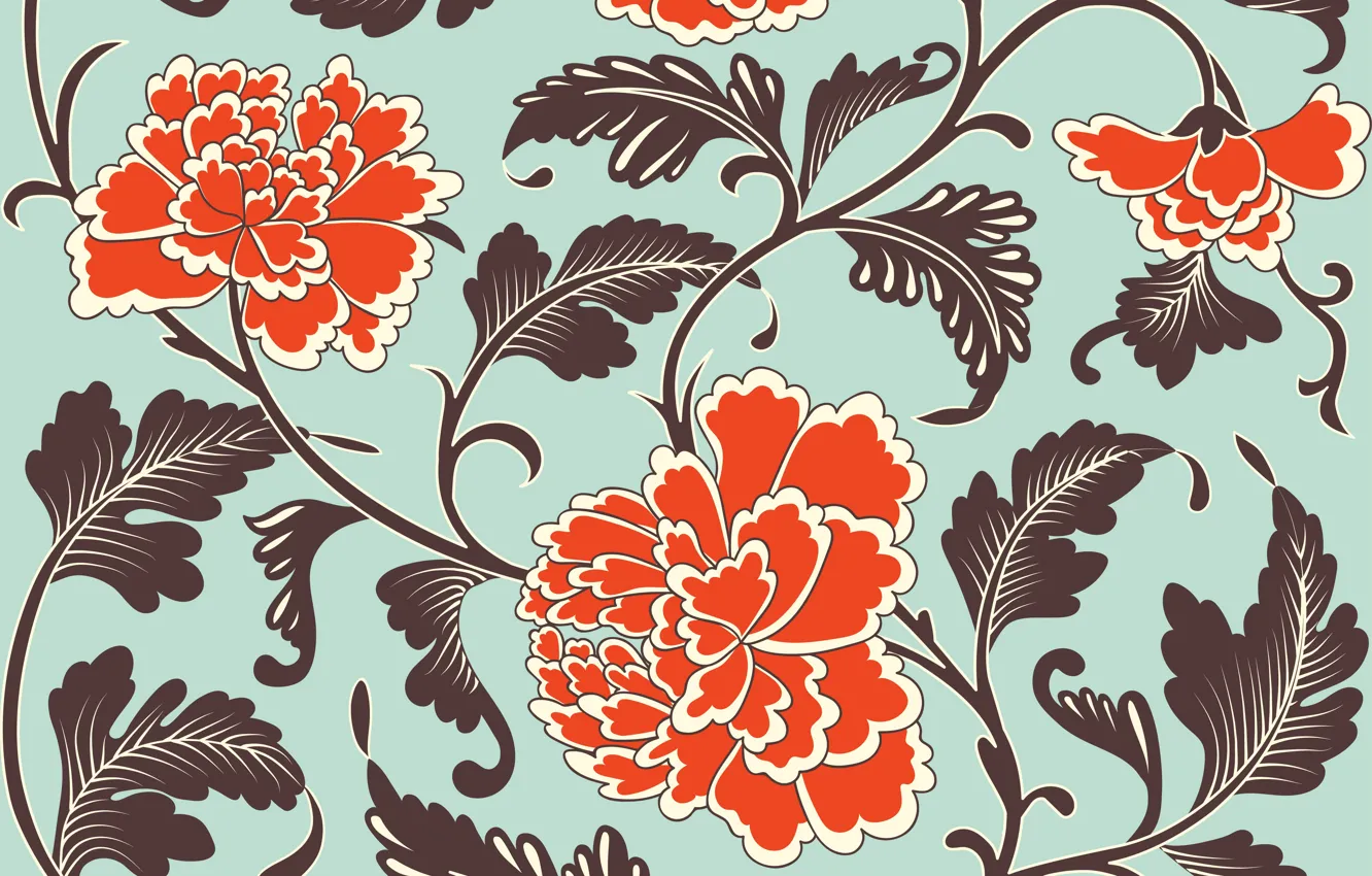 Photo wallpaper flowers, orange, grey, background, pattern, texture, Chinese