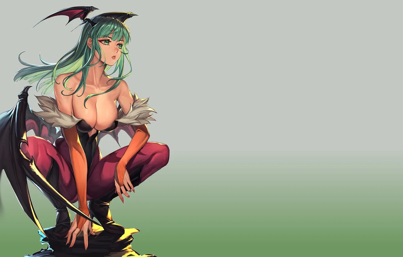 Photo wallpaper hot, sexy, boobs, anime, vampire, breasts, babe, green hair