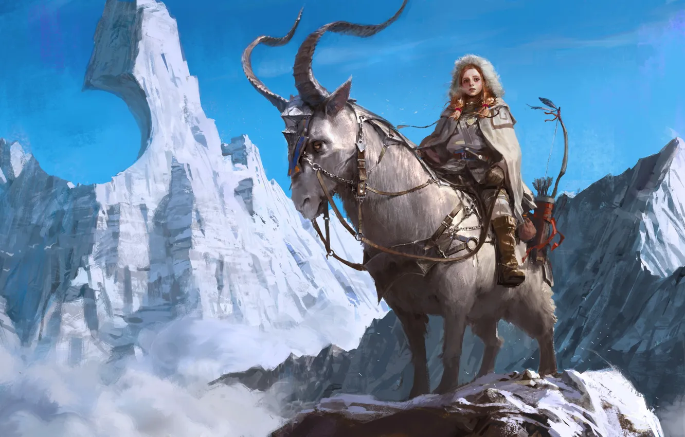 Photo wallpaper snow, mountains, tops, fantasy, hunter, peak, Illustrator, 7890m