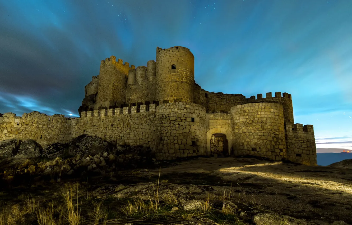 Photo wallpaper the sky, light, night, old, darkness, stones, castle, wall