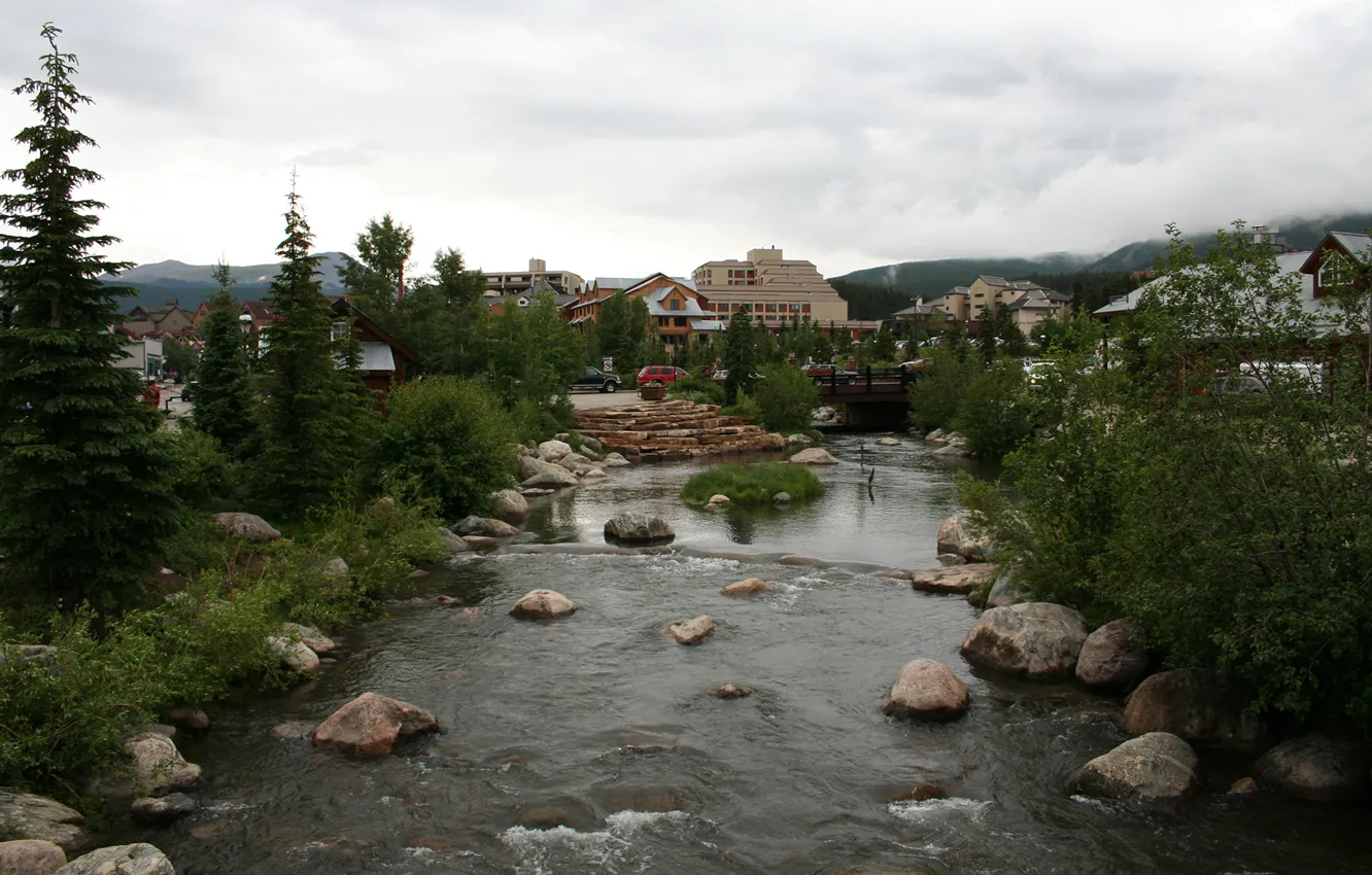 Photo wallpaper river, nature, Town