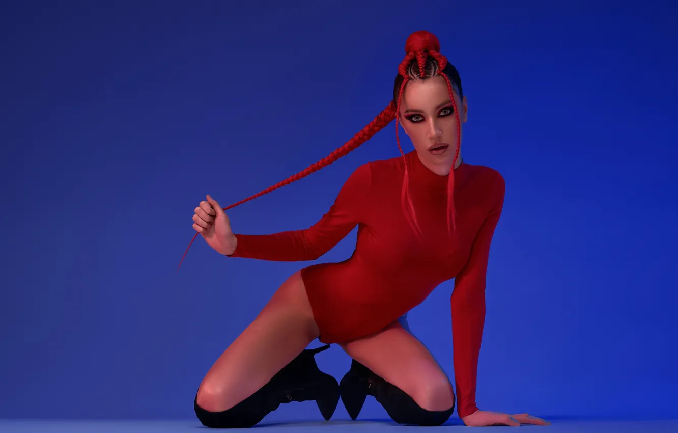 Photo wallpaper look, girl, pose, model, boots, hands, makeup, figure