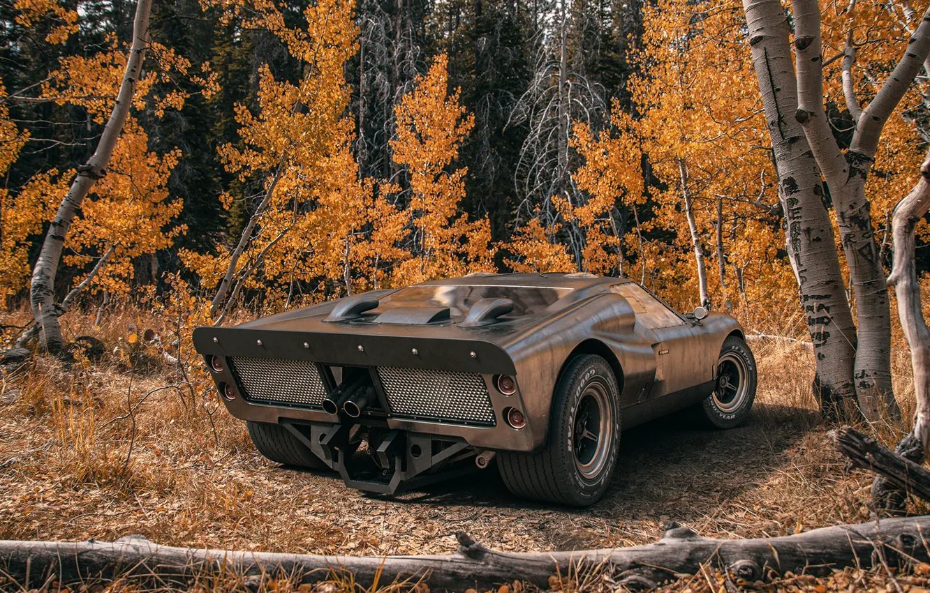 Photo wallpaper forest, transport, log, car, 1966 Ford GT40 MkII