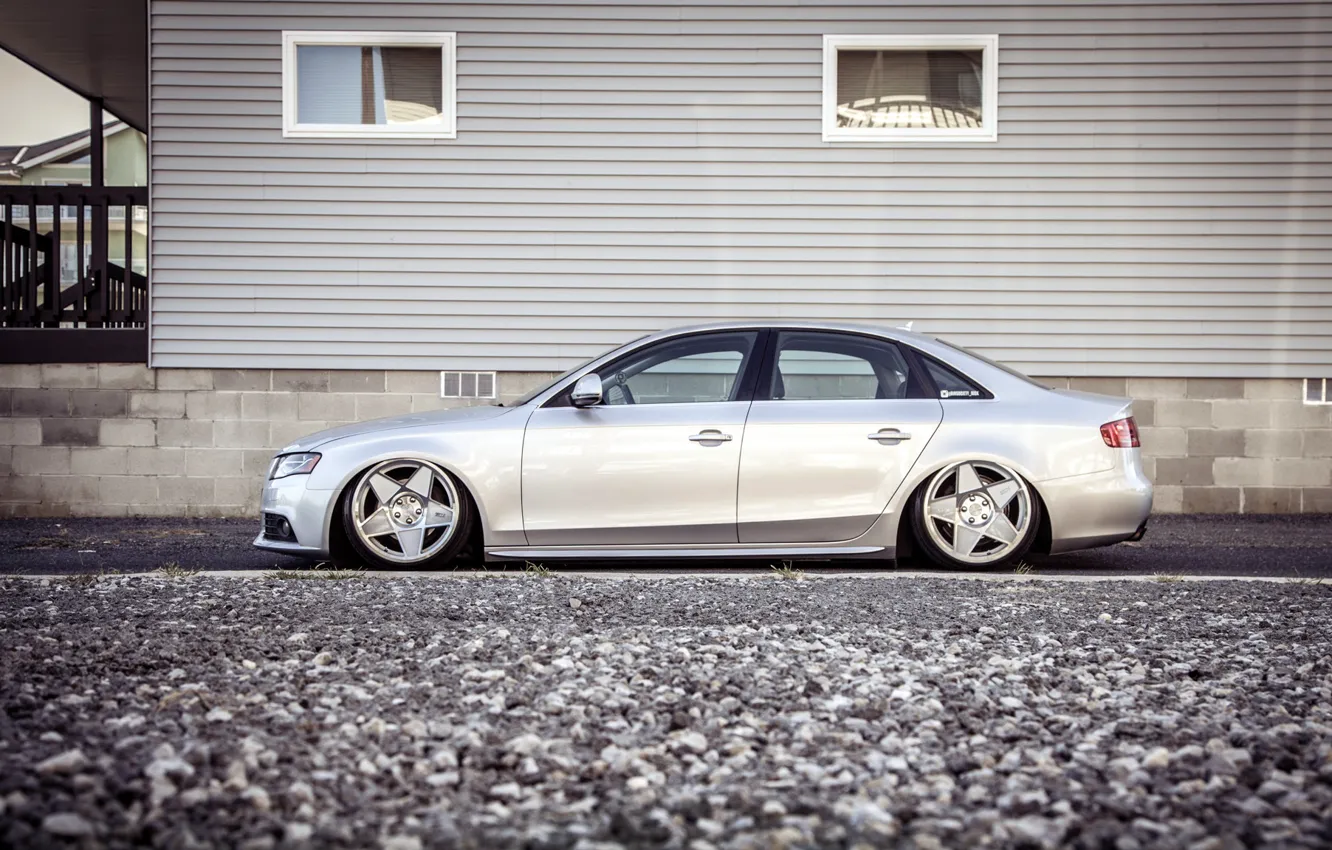 Photo wallpaper Audi, Audi, profile, silver, side, metallic, stance