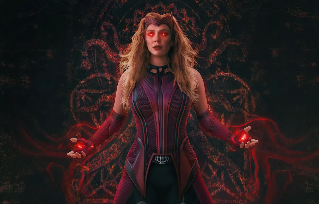 Photo wallpaper Red Eyes, Magic, Movie, Avenger, Elizabeth Olsen, Wanda, Avengers Endgame