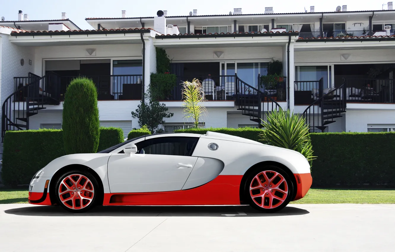 Photo wallpaper white, red, Bugatti, veyron, supercar, red, white, the hotel