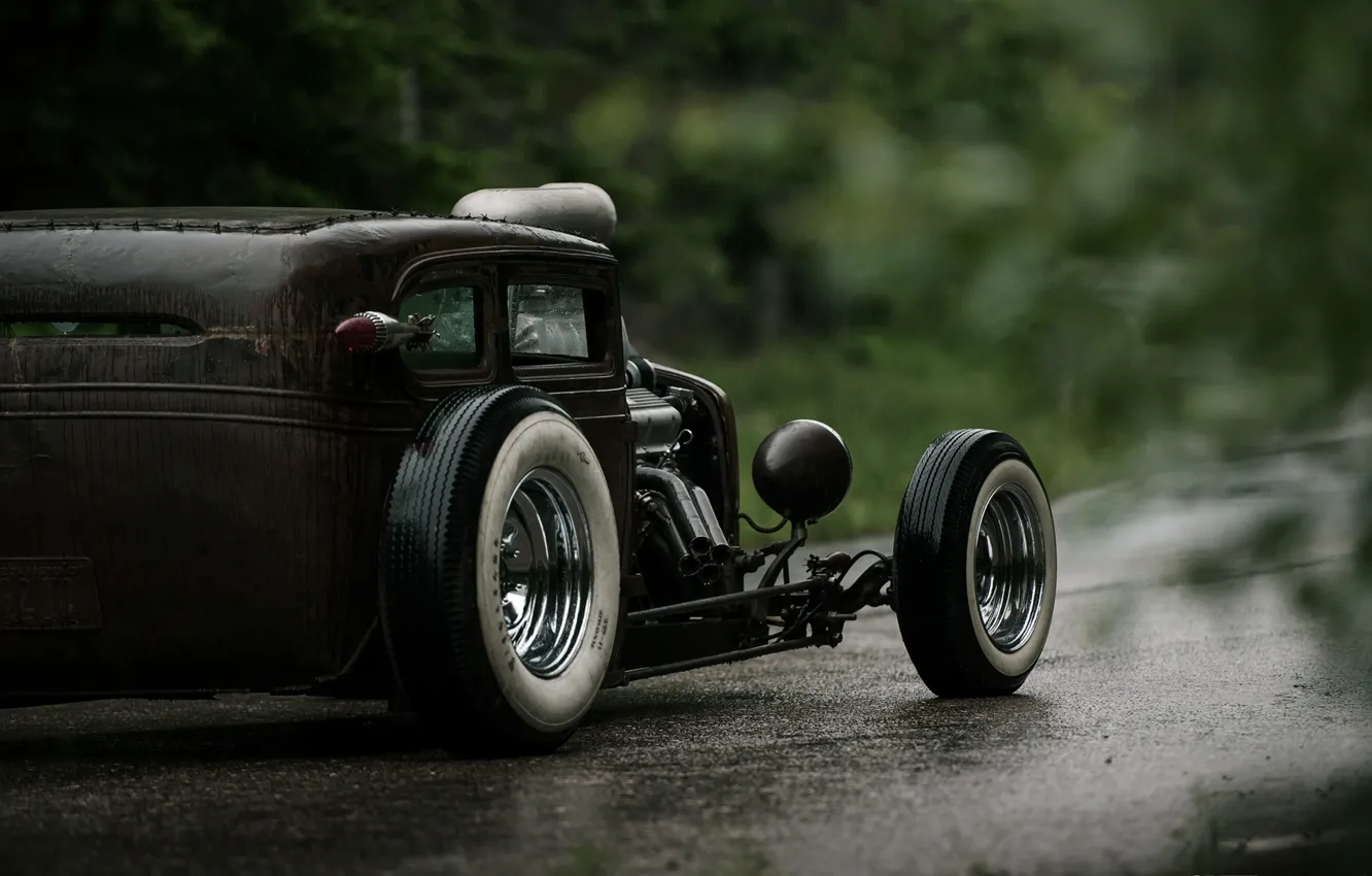 Photo wallpaper Road, Chevrolet, Wet, Hot Rod, Chevy, Rat Rod, Back, 540ci