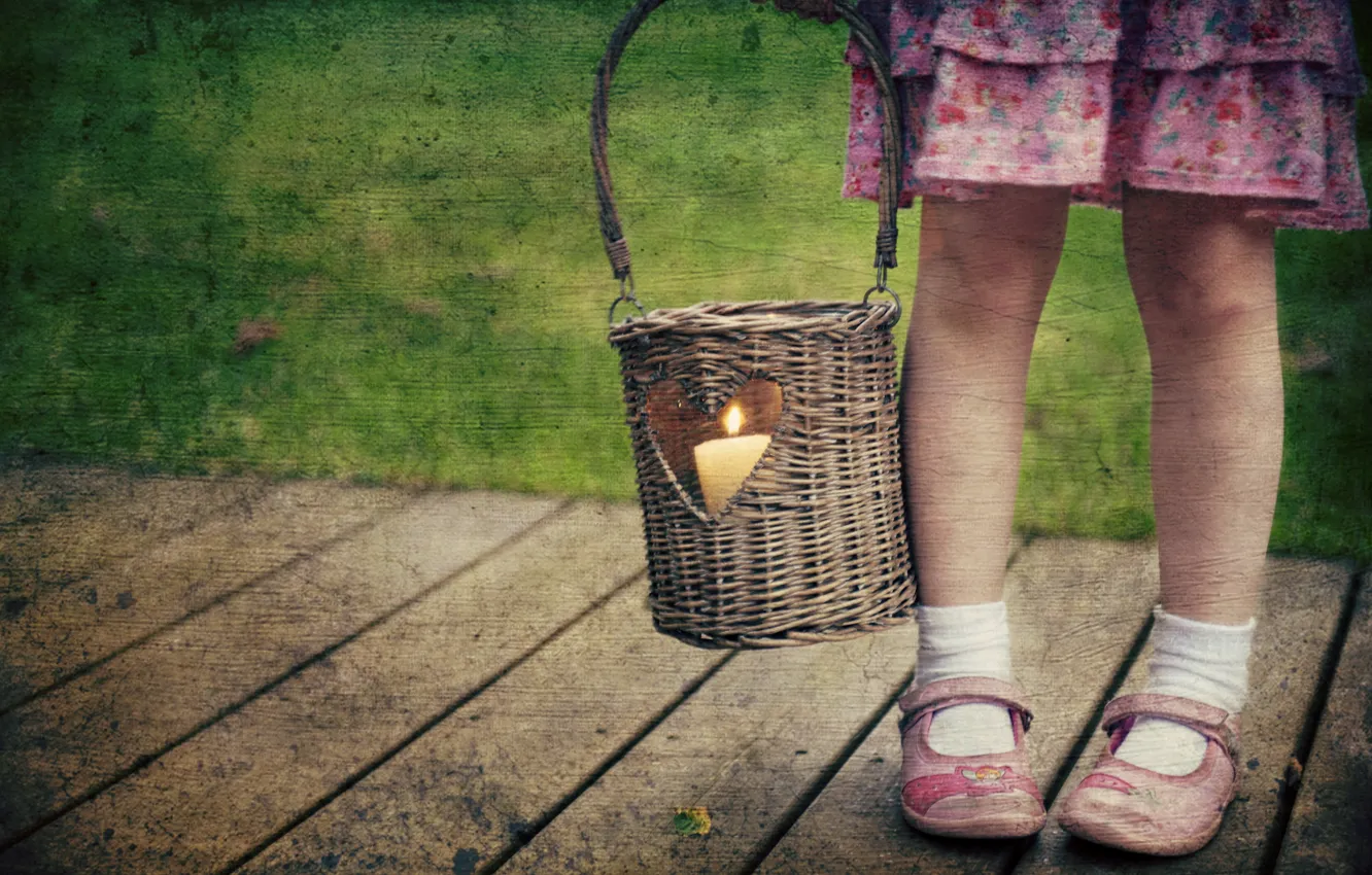 Photo wallpaper style, candles, girl, basket